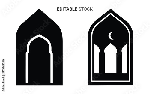 Islamic archway and window with crescent moon silhouette high quality professional detailed modern