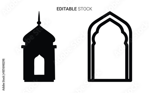 editable stock image of mosque architecture elements with silhouette high quality professional detailed
