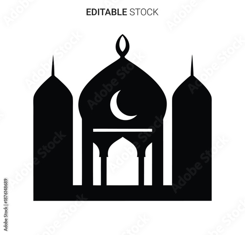 a black silhouette of a mosque with a crescent moon silhouette high quality