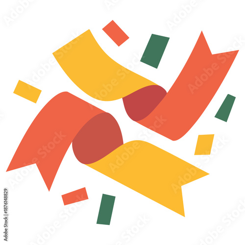 Colorful confetti clipart popping ribbon watercolor style isolated on white background