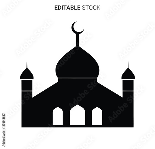 a black silhouette of a mosque with a crescent moon on top silhouette