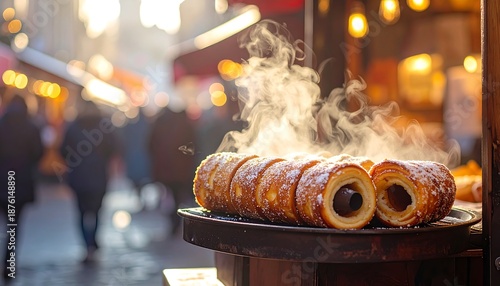 Delicious trdelník pastry on display at outdoor food market