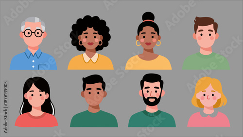 eople avatar vector set, flat character design, diverse styles
