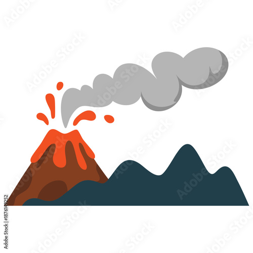 Volcano icon with eruption smoke and lava vector graphic for natural disaster
