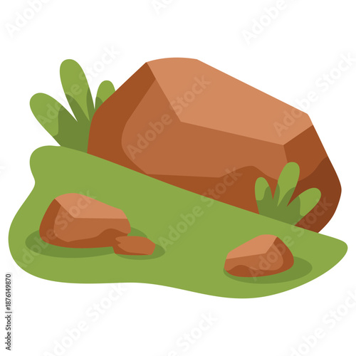 Set of cartoon boulders stones with grass for game landscape vector