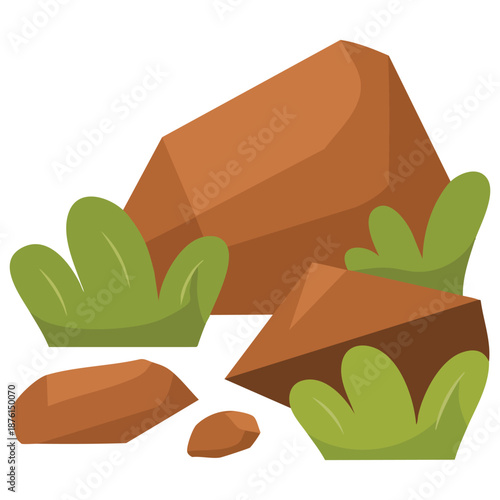 Collection of cartoon stones boulders with grass game interface vector