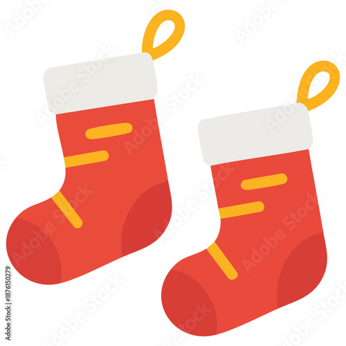 Festive pair of socks hanging by Christmas tree colorful illustration