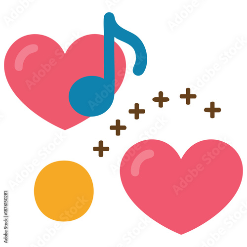 Cute music icon hand drawn notes hearts sparkles romantic vector