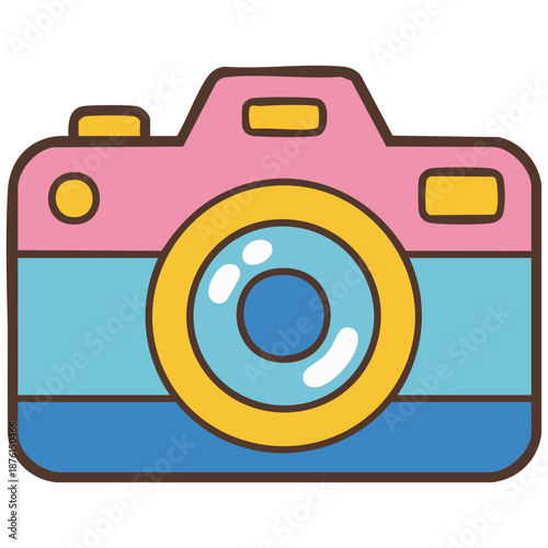 Cute camera icon hand drawn funny pink photocamera kawaii vector