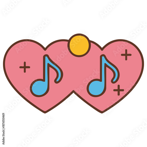 Hand drawn cute music icon with hearts notes abstract emoji vector