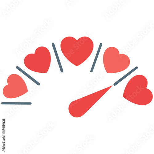 Romantic holiday icon with multiple hearts and a tool to measure affection levels isolated vector illustration on white background