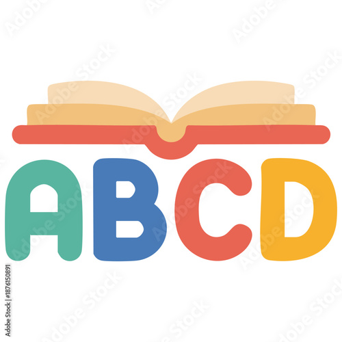 Open book showing the first letters of the English alphabet A B C D vector illustration isolated on white background