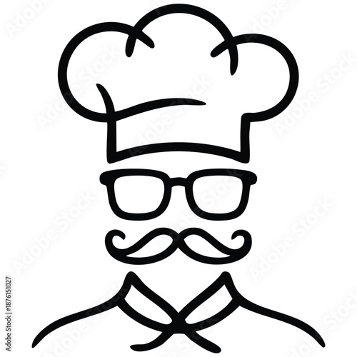 Chef logo featuring a chefs hat mustache and glasses as a symbol for restaurants isolated vector illustration on white background