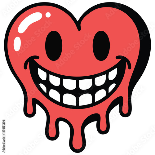 Heart melting from laughter streetwear design in red and yellow colors for commercial use vector