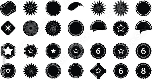 Badge and label shape icon set with seals stars frames stickers and decorative emblem design symbols