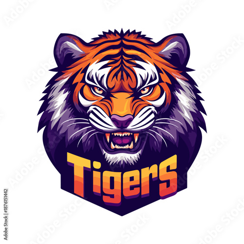 Tigers - logo template design. Tiger animal mascot head vector illustration logo. Wild cat head mascot, Tiger head emblem design for eSports team
