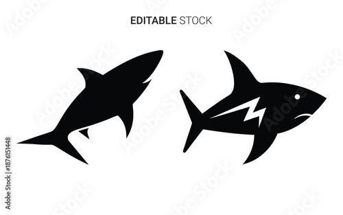 two black shark icons with distinct expressions silhouette high quality professional detailed modern