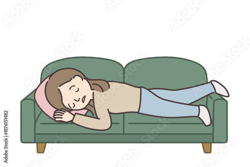 ソファでうたた寝する女性のイラスト