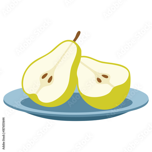 Pieces of pear on a plate cartoon vector illustration for food or healthy eating themes isolated on white background
