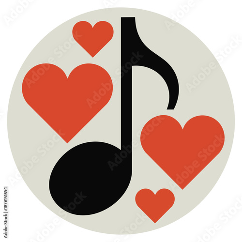 Love music vector icon inside a white circle on a black background for romantic themes isolated vector illustration on white background