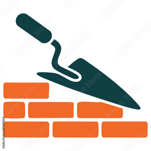 Vector illustration symbol of a brick and trowel for building or renovation concepts isolated on white background