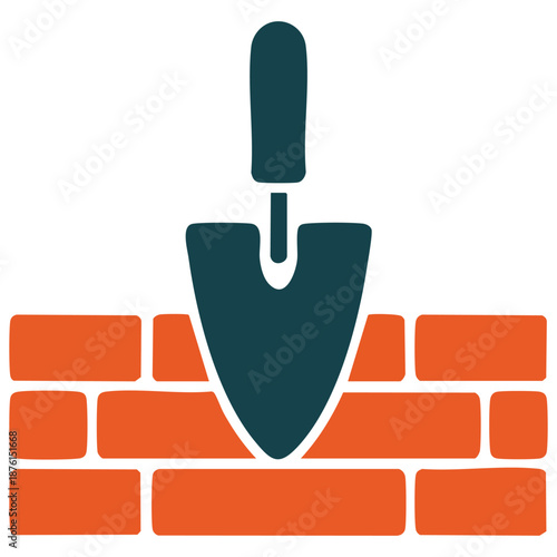 Brick with trowel tool symbol for construction or masonry vector illustration isolated on white background
