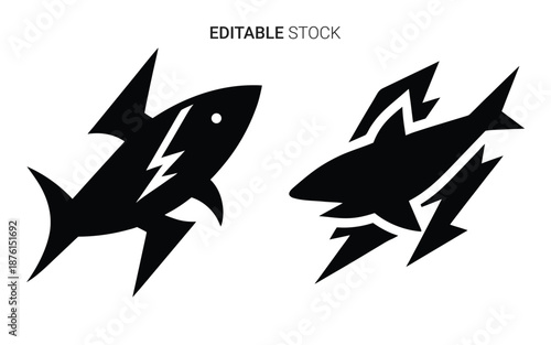 two black fish with lightning bolts silhouette high quality professional detailed modern elegant