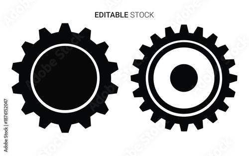 black gear icons with white outlines and distinctive silhouette high quality professional detailed
