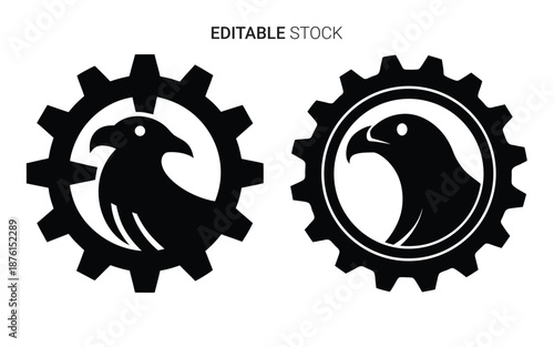 black bird head icons in gear and oval shapes silhouette high quality professional