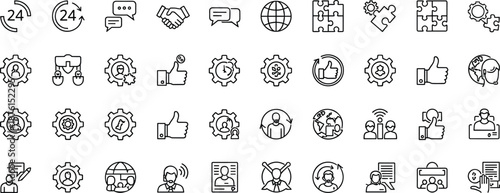 Customer support and service line icon set with help desk communication teamwork settings and business assistance symbols