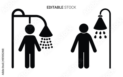 black and white shower icons with person silhouette high quality professional detailed modern