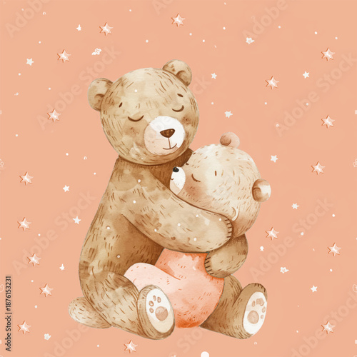 Tender Watercolor Bear Hug with Stars