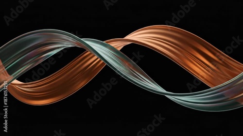 Wallpaper Mural Dynamic Abstract Design with Intertwined Metallic Ribbons in Copper and Teal on Black Background Creating Movement and Fluidity Torontodigital.ca