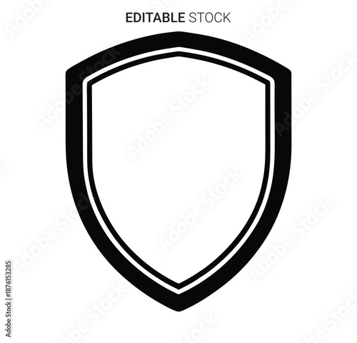 a black and white shield icon with a double lined border silhouette
