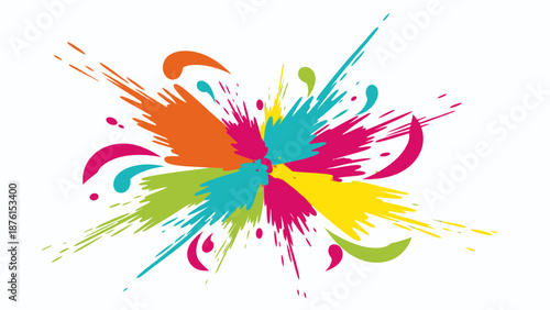 Vibrant Colorful Paint Splashes on White.