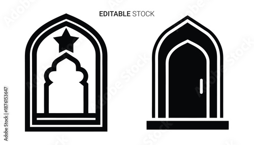 Islamic arch window and door designs in black silhouette high quality professional detailed