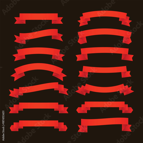 Red Ribbons Set Collection Illustrator vector design