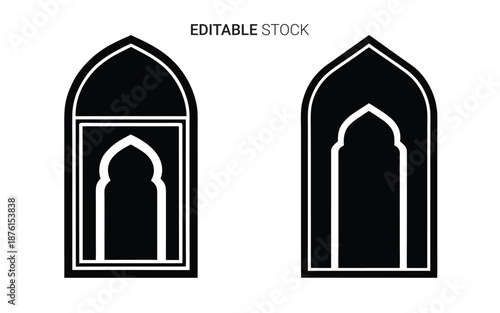 editable stock image of two black and white arched window silhouettes silhouette
