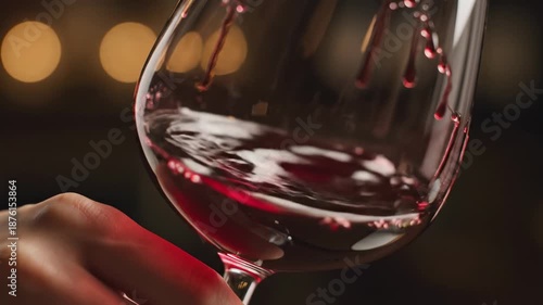 Wallpaper Mural Close-up of a hand gently swirling red wine in a crystal glass, warm bokeh lights behind reflecting Torontodigital.ca