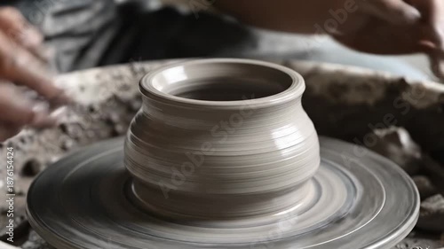 Wallpaper Mural Close-up of hands shaping a wet clay pot on a spinning wheel, soft light highlighting textures, wet Torontodigital.ca