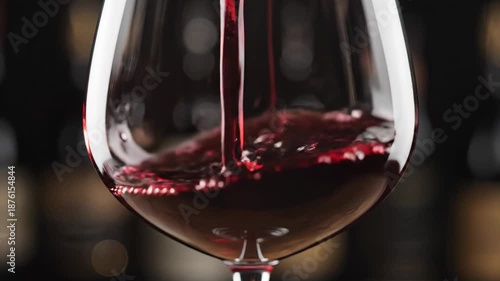 Wallpaper Mural Close-up of ruby wine pouring into a glass, swirling liquid, reflections and soft bokeh warm luster Torontodigital.ca