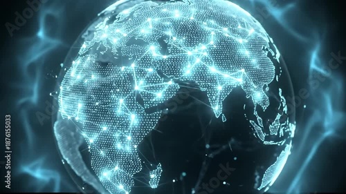 Wallpaper Mural Glowing Digital Globe with Interconnected Network Lines and Connections Represents Global Connectivity and Technology with Energy Waves Torontodigital.ca