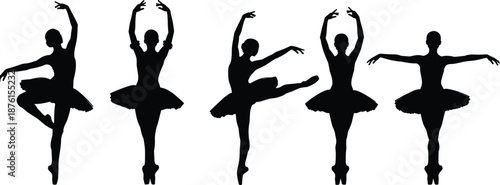 Elegant Ballerina Silhouette Vector Collection Featuring Graceful Ballet Dancers in Tutus for Performing Arts Dance Studio and Classical Stage Performance