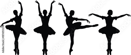 Elegant Ballerina Silhouette Vector Collection Featuring Graceful Ballet Dancers in Tutus for Performing Arts Dance Studio and Classical Music Poster Design
