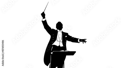 Conductor Leading an Orchestra from the Podium with Authority and Precision