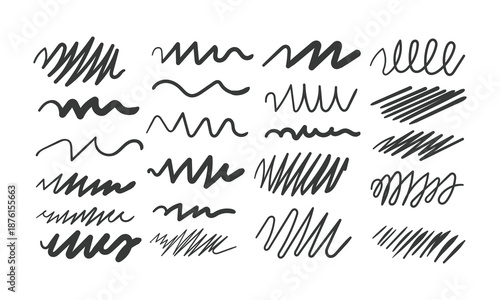 A collection of various black scribbles and squiggles on a white background