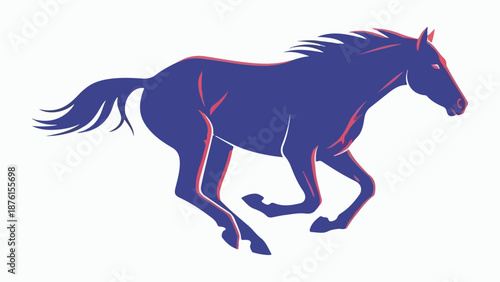 A stylized blue horse with a red outline running at full gallop against a white background.