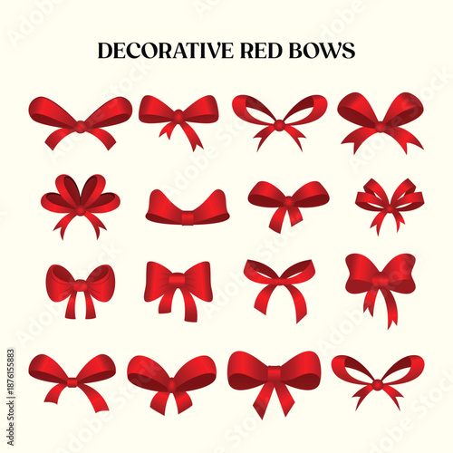 Decorative red bows symbols design collection