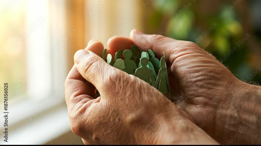 custom made wallpaper toronto digitalHands Gently Holding Green Paper Cutouts of People, Symbolizing Community, Care, and Unity in Warm, Comforting Atmosphere