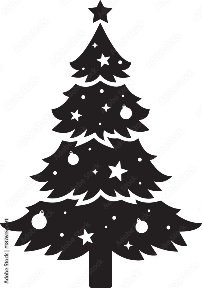 Obraz premium Christmas Tree Silhouette with Star and Ornaments Icon